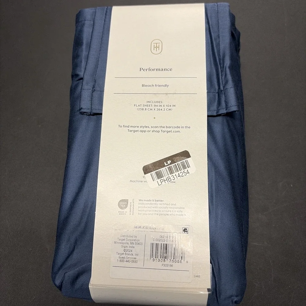 Threshold Performance Cotton Sateen QUEEN Flat Sheet Blue 400 TC Smooth 20650